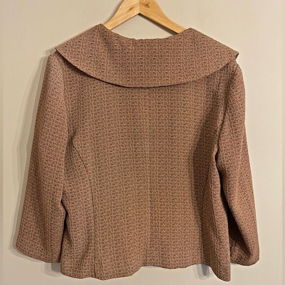 Vintage 90s textured double breasted mod collar jacket tan neutral blazer 16 L - Picture 6 of 8